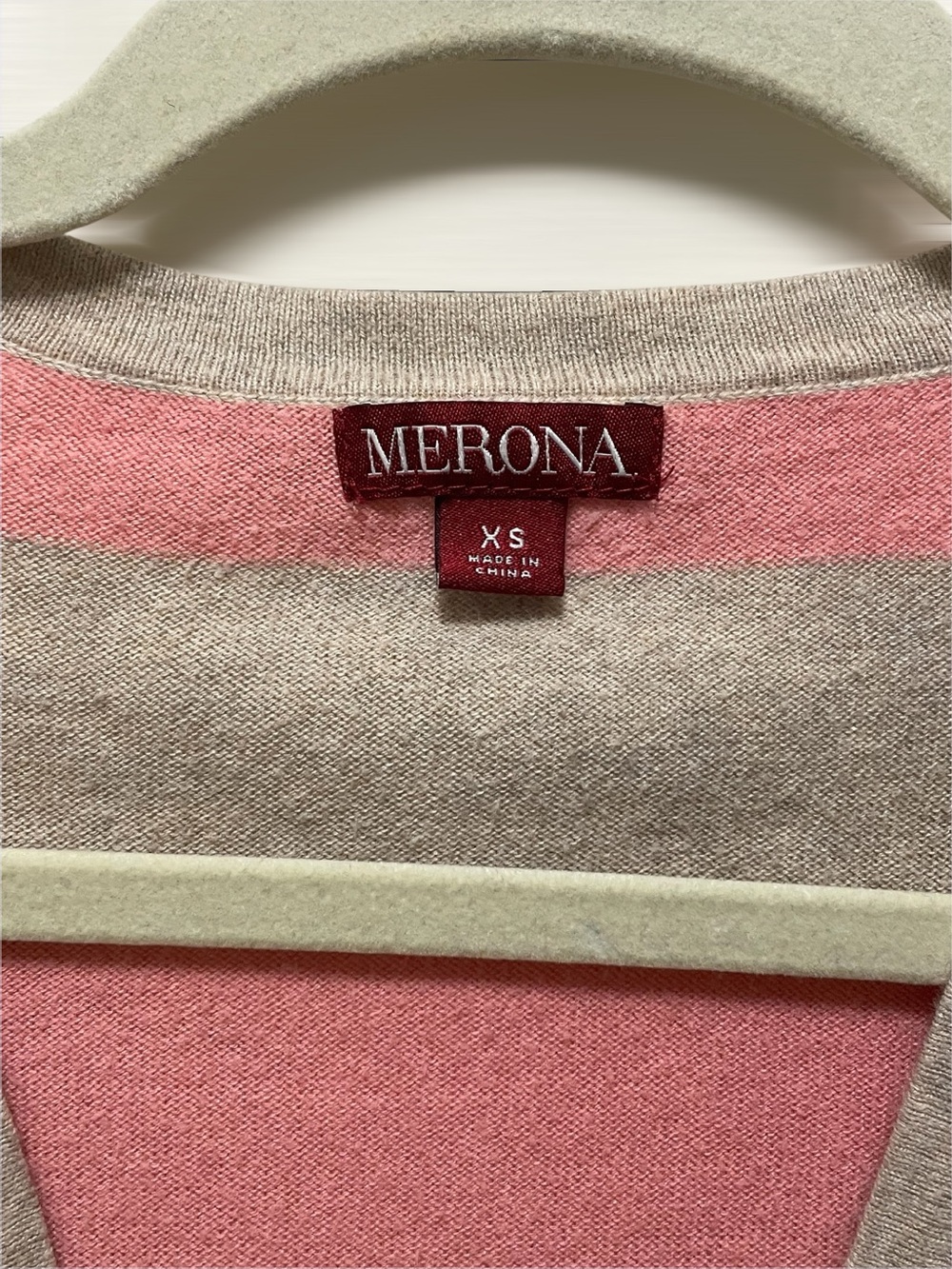 Merona Pink and Gray/Beige Striped V-Neck Button Cardigan - Picture 5 of 12